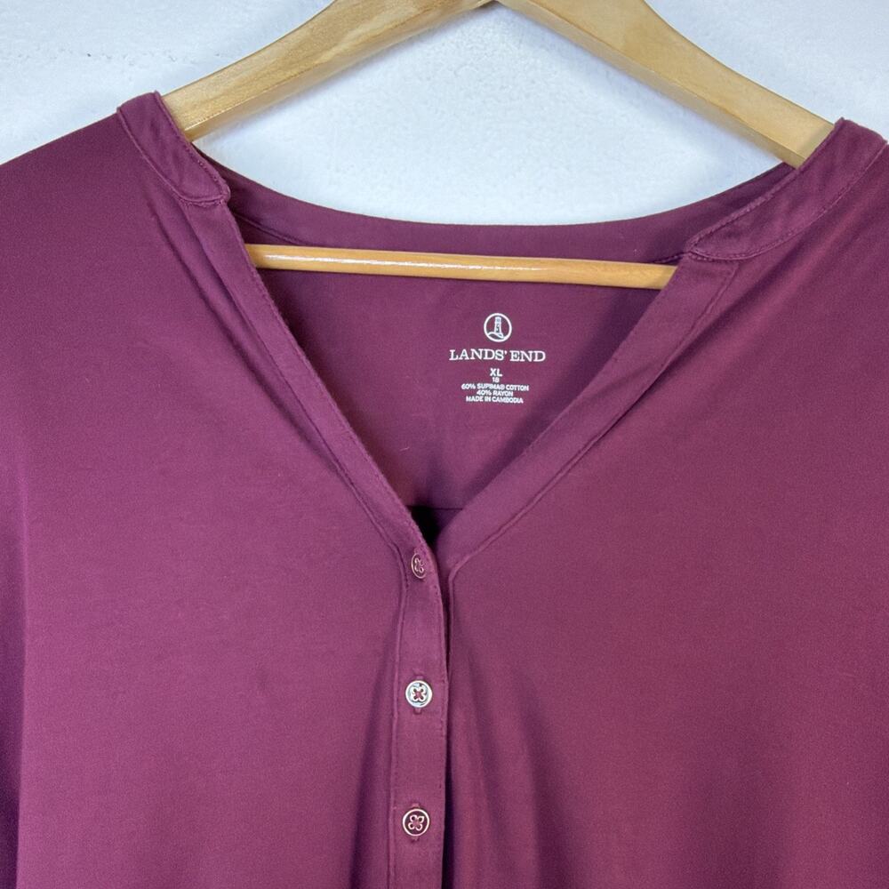 Lands End Womens 18 XL Maroon Long Sleeved Henley Shirt layering basic casual - Picture 4 of 9